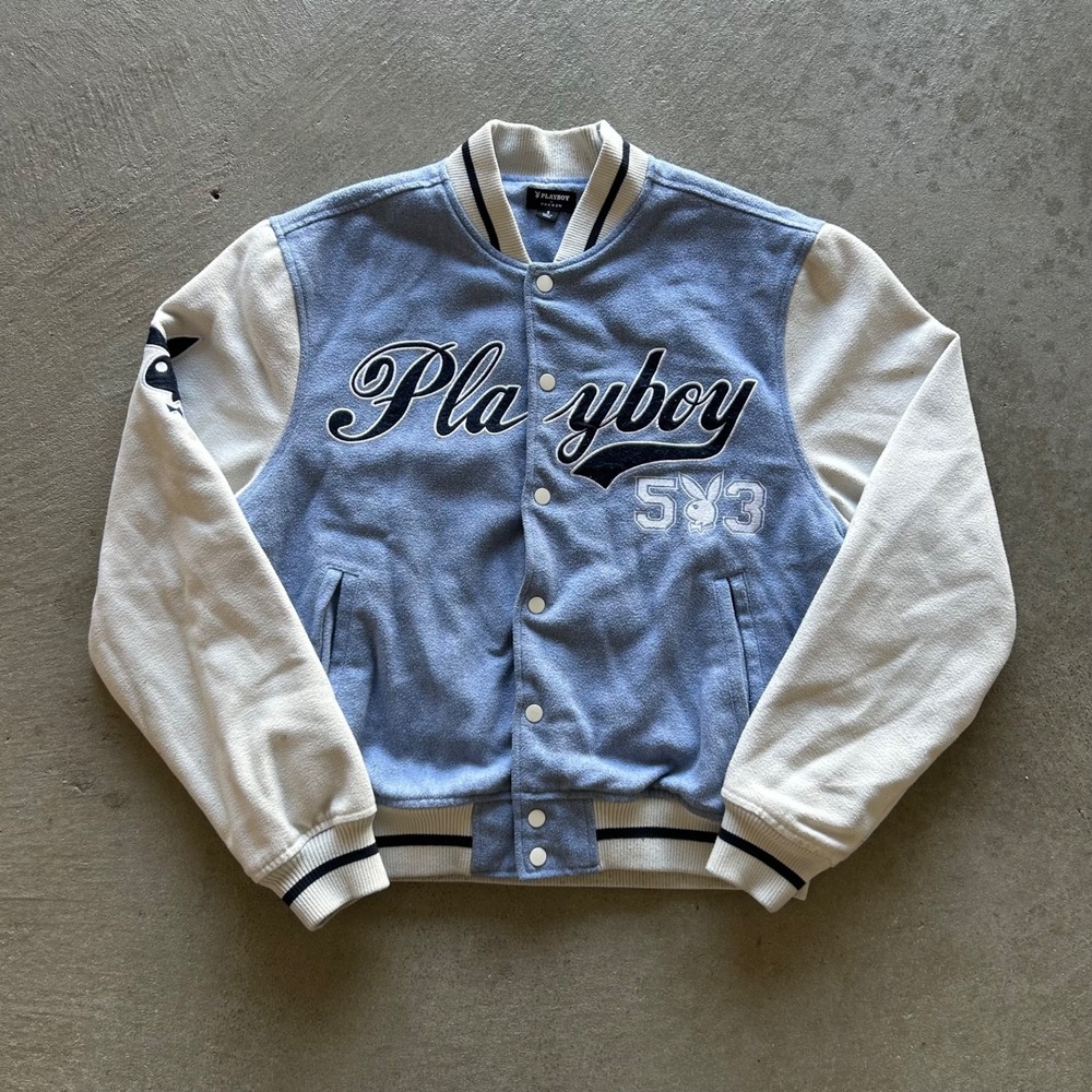 Playboy Pacsun Varsity Jacket Size Small Blue White Bomber Letterman 503 Quilted